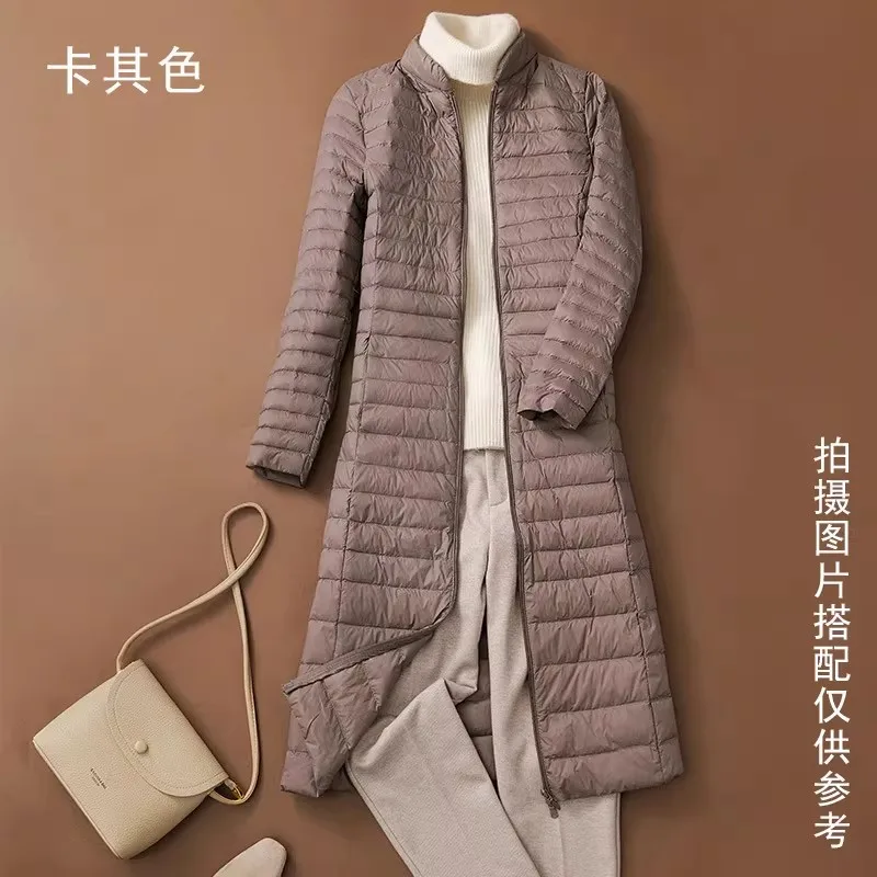 New Autumn Winter Women Stand Collar Long Down Coat Light Thin White Duck Down Jacket Parkas Female Slim Bigsize Puffer Outwears
