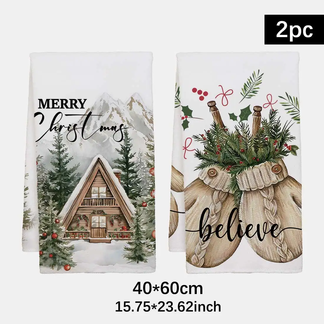 2PCSsnow themed cottage patterned kitchen towels,modern rectangular shaped40x60cm ultra-fine fiber kitchentowels,homedecor items