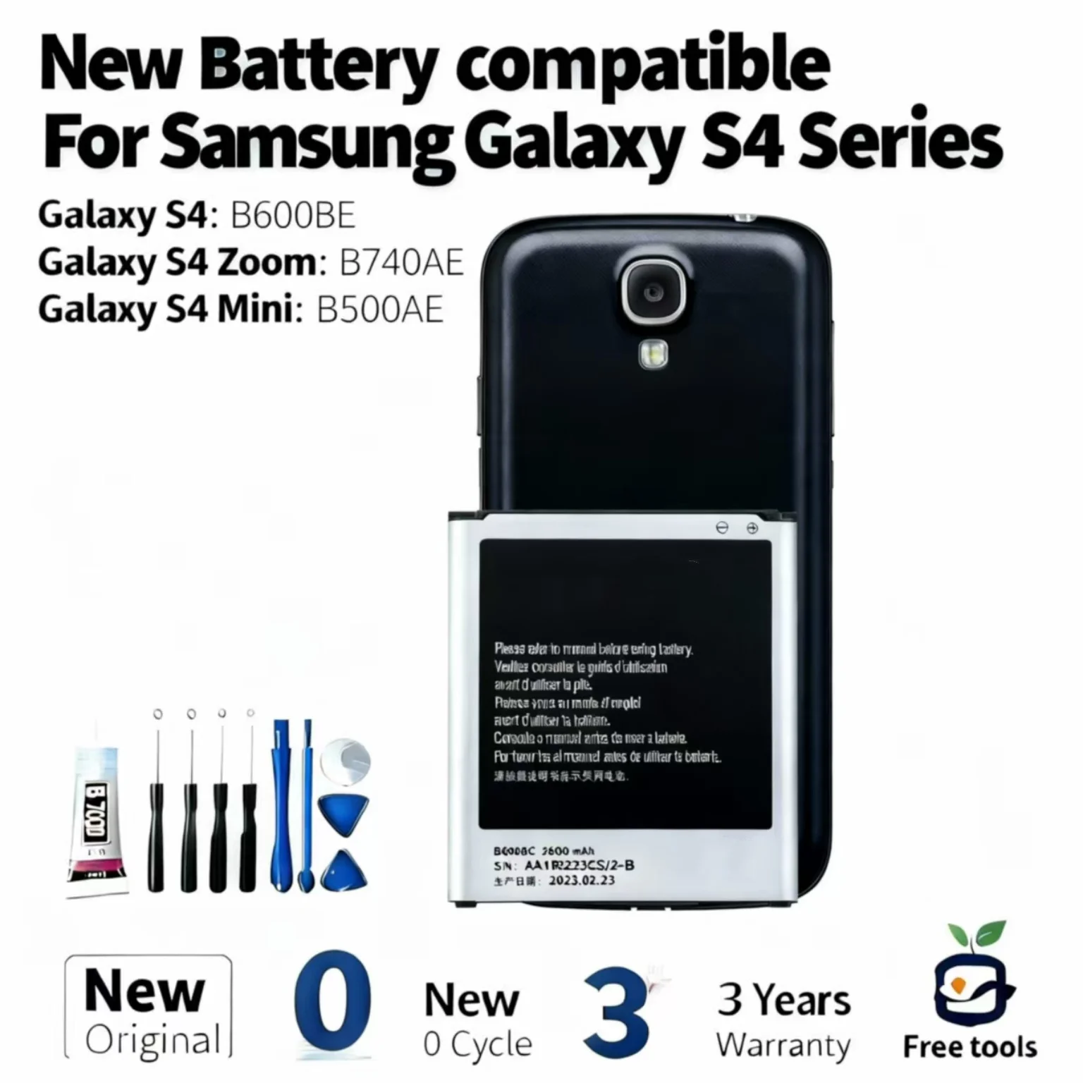 

New Battery compatible For Samsung Galaxy S4 B600BE/S4 Zoom B740AE/S4 Mini B500AE Mobile Phone Batteries + Free Tools