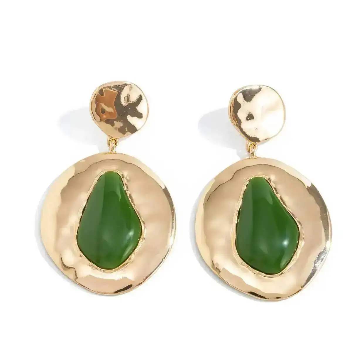 

KunJoe Vintage Green Resin Acrylic Irregular Pendant Earrings for Women Elegant Geometric Elliptical Drop Earrings Jewelry Gifts