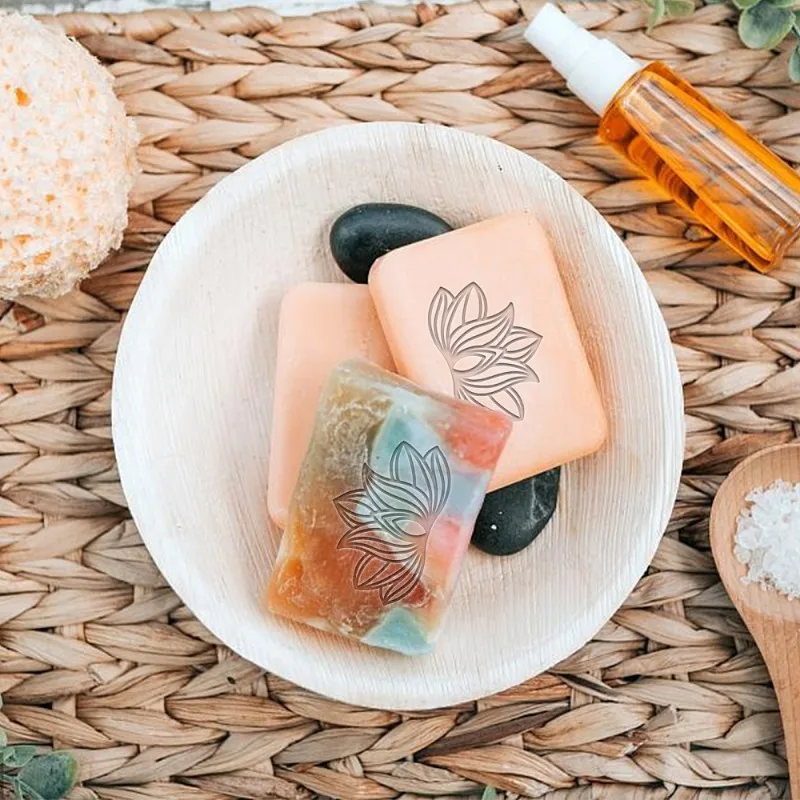 1PC Lotus Soap Stamp Flower Soap Embossing Stamp Acrylic Stamp with Handle Round Soap Chapter Imprint for Handmade