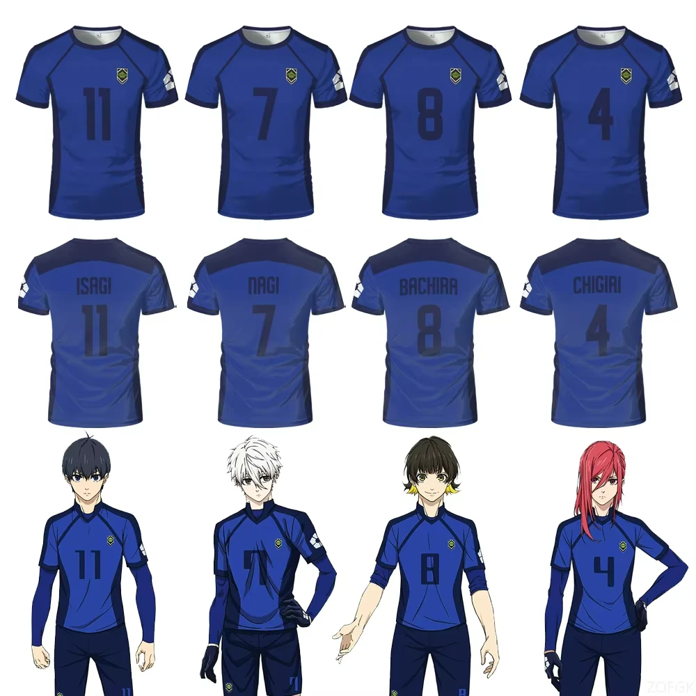 

Anime Japanese Blue Lock Isagi Yoichi Football Jersey Men's T-shirt Cosplay Hyoma Chigiri Meguru Bachira Tee Training Sportwear