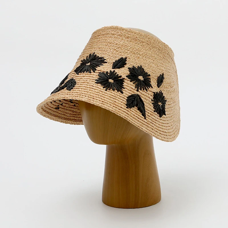 

Sun Cap Hat Straw Visor Women Summer Flowers Wide Brim UV Protection Beach Accessory Holiday Outdoor Hike Luxury