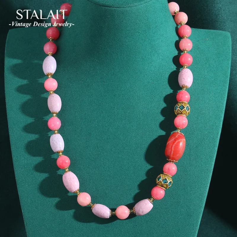 

Vintage Luxury Jewelry Designers Charms Pink Necklace Woman Beads African Weddings Long Statement Accessories Girls Making 2025