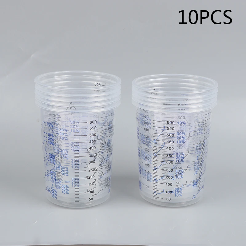 10/50PCS 600ml Disposable Paint Mixing Cup Transparent Paint Mixing Calibrated Cup Plastic Paint Mixing Cups 600ml Mixing Pots