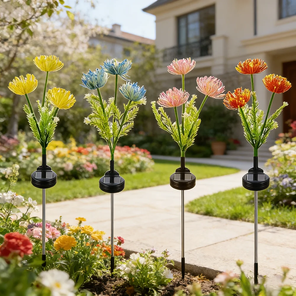Simulación solar de luces decorativas en los campos de flores del Otero Loco, decorando el césped del patio con un tema primaveral