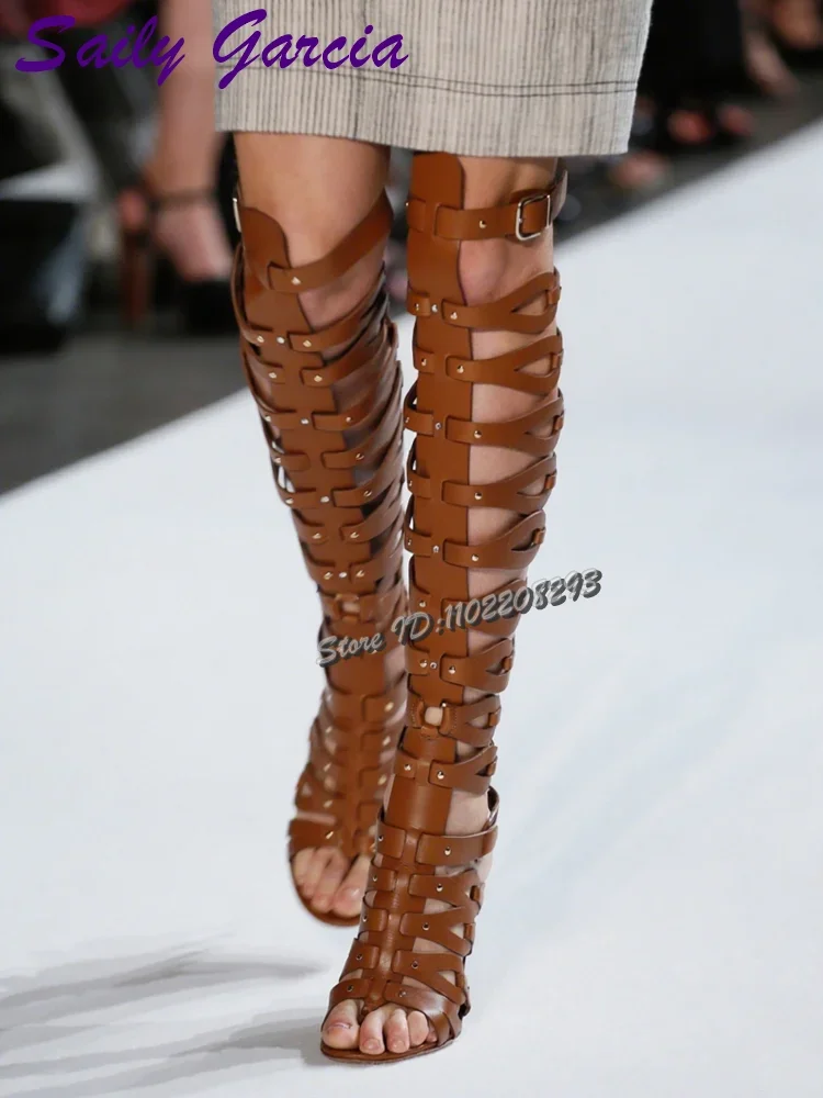 

Сандалии до колена с перекрестной завязкой, пикантные женские туфли на высоком каблуке с круглым носком и боковой молнией, мода 2023 года, лето