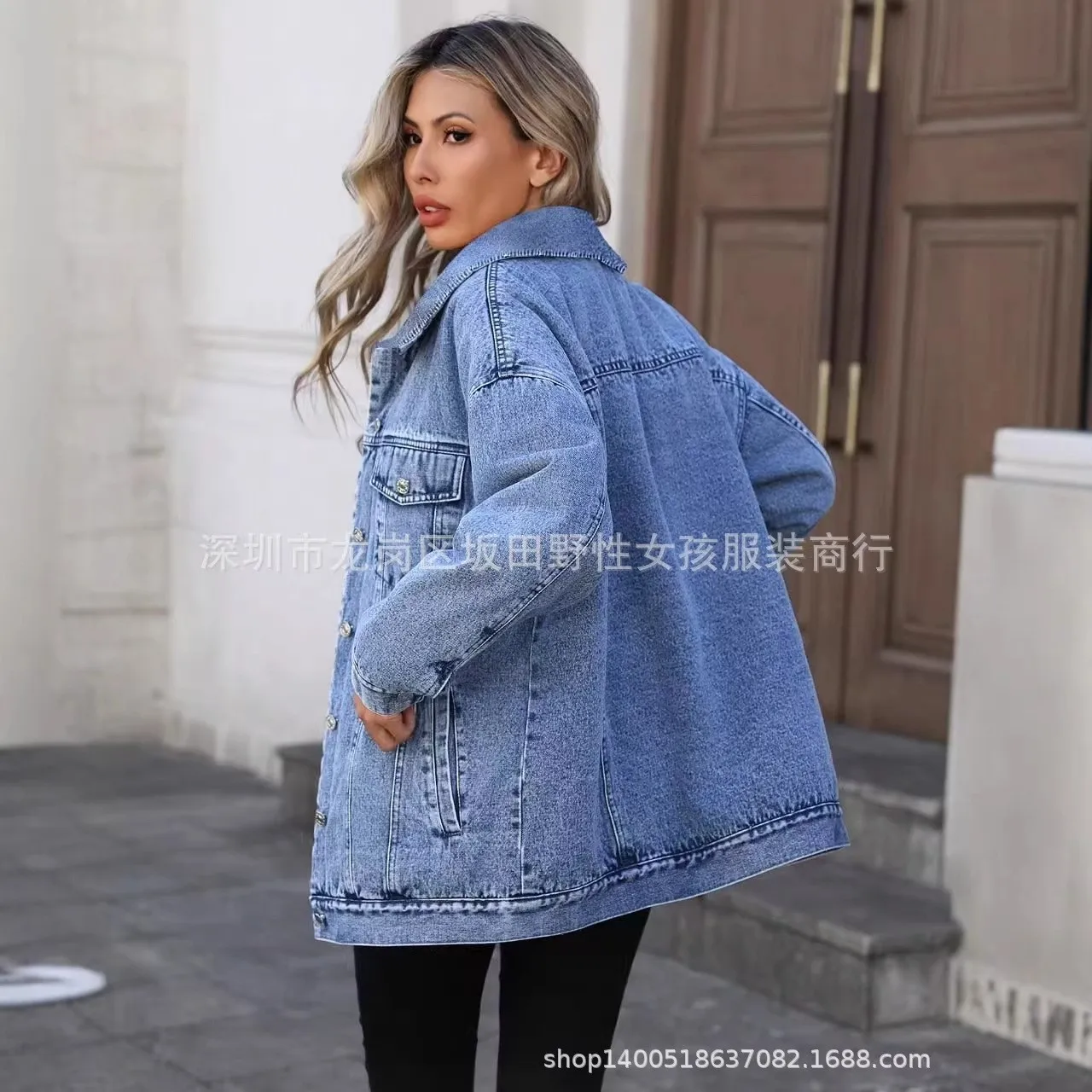 Loose Fit Long Sleeve Coat with Princess Sleeve Polo Collar Regular Length Commuter Style Elegant Commuter Summer for Women