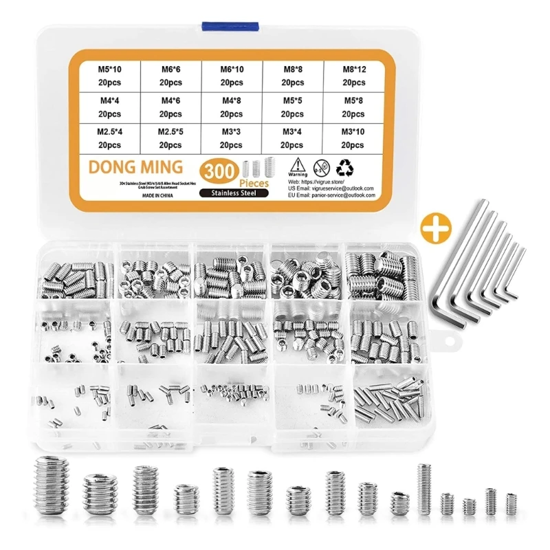 Pack of 300pcs Screws Allen Head Screws 3/4/5/M6/8 Allen Socketing Head Screws Metal Screw Set Stainless Steel Screws