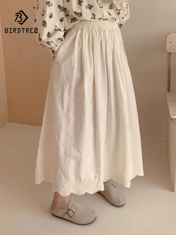 

Новая хлопковая юбка весна 2026, женская, с эластичным поясом, вышивка, винтажный японский стиль Mori Girl, свободная юбка А-силуэта для вечеринок B61457CC