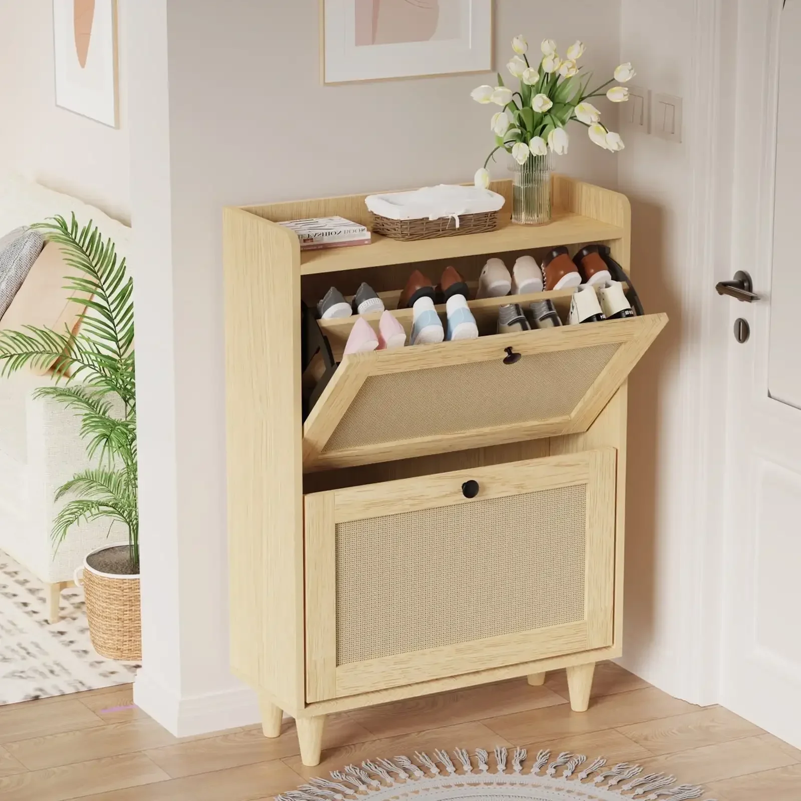 

Shoe Cabinet with 2 Flip Drawers,Narrow Shoe Storage Cabinet for Entryway,Heels, Boots, Slippers in Hallway, Living Room