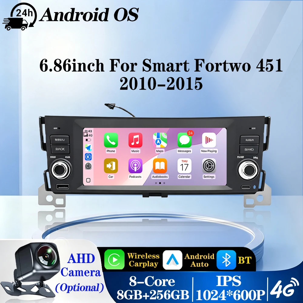 Android Auto Wireless Carplay For Smart Fortwo 451 2010-2015 Car Radio Multimedia player GPS Bluetooth DSP 4G WIFI Head Unit