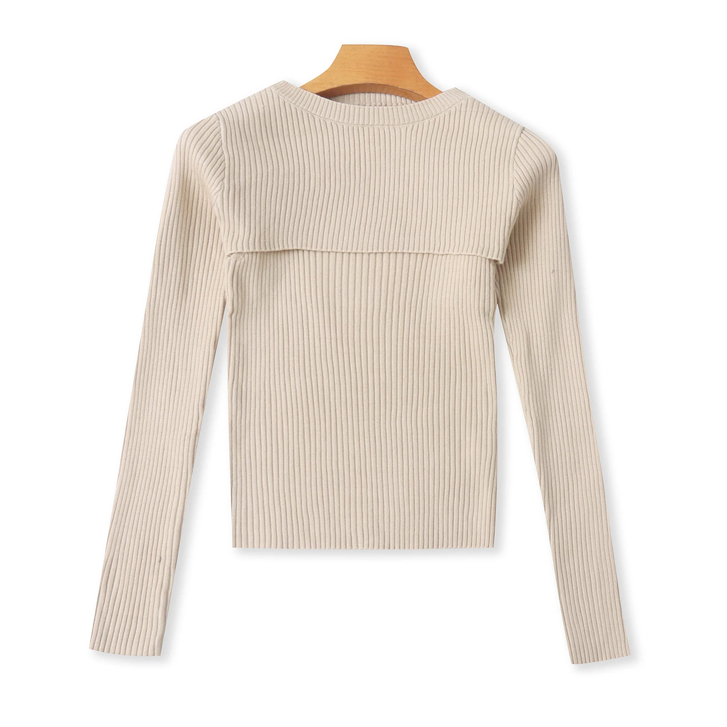 

Knitted Sweater round Ne Long Sve ort Crop Top Vest Fake Two-Piece Spring Autumn New Women's Ele Slim Fit Soft Mat...