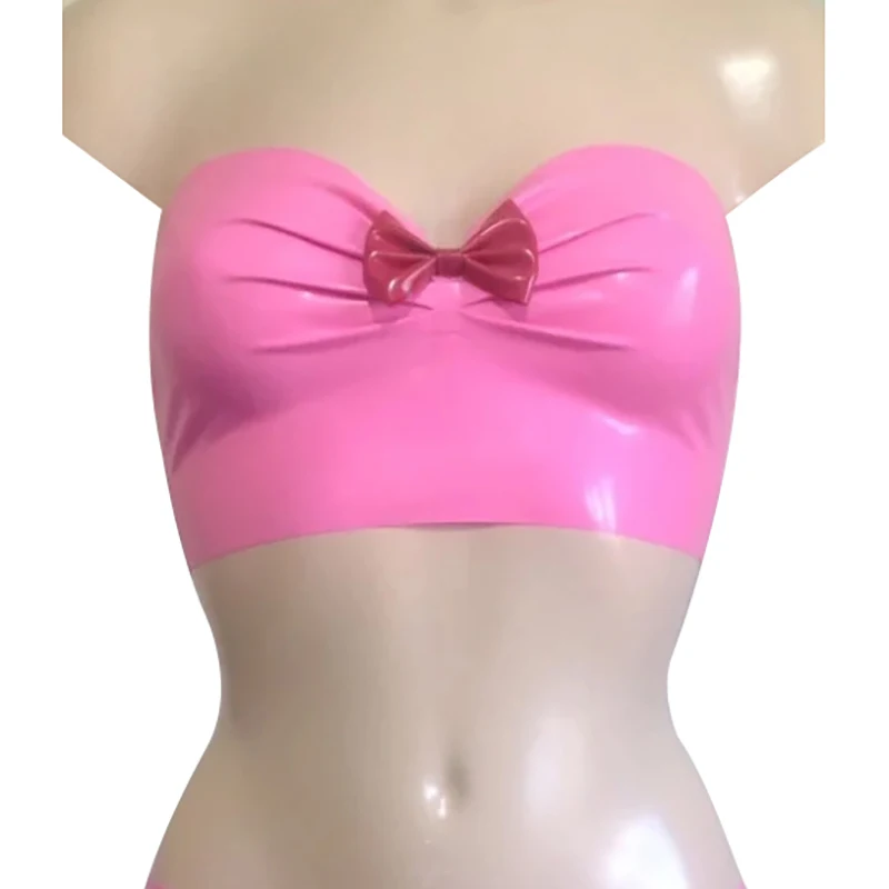 Roze En Rood Sexy Latex Buis Top Bows Franje Rubber Kleding Bras Crop Bh-0056