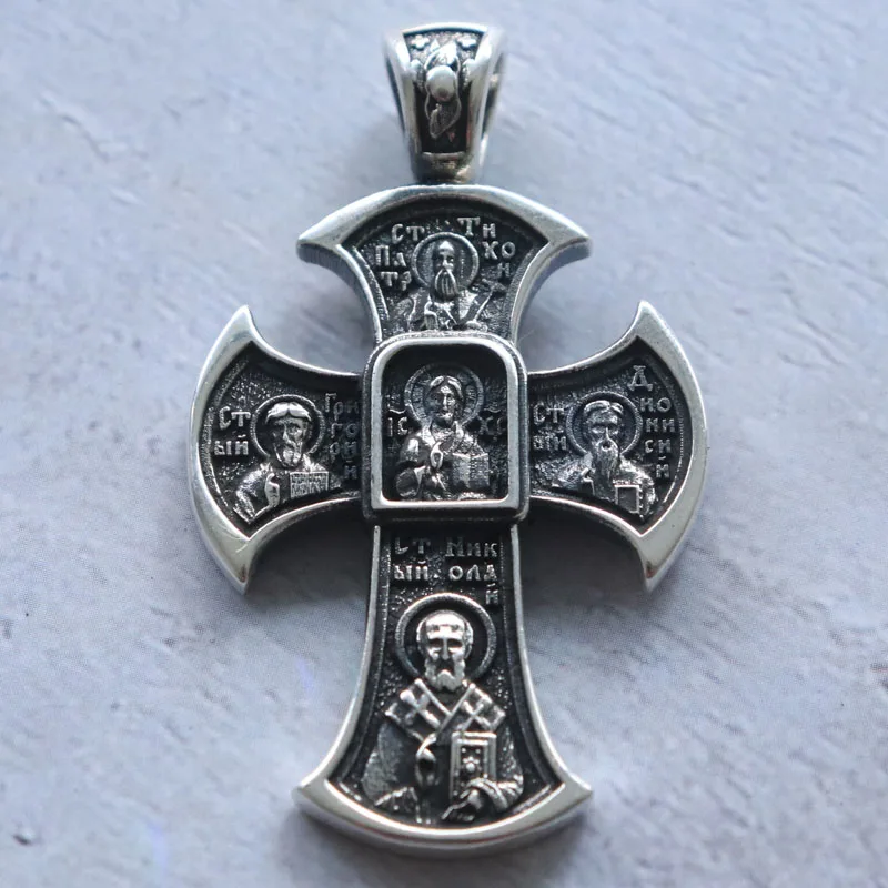 12g Jesus Christ Savior Orthodox Cross Religious Art Relief Customized 925 Solid Sterling Silver Pendant