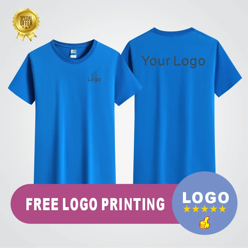 

Pure cotton round neck T-shirt with men's and women's base solid color fashionable top logo printing