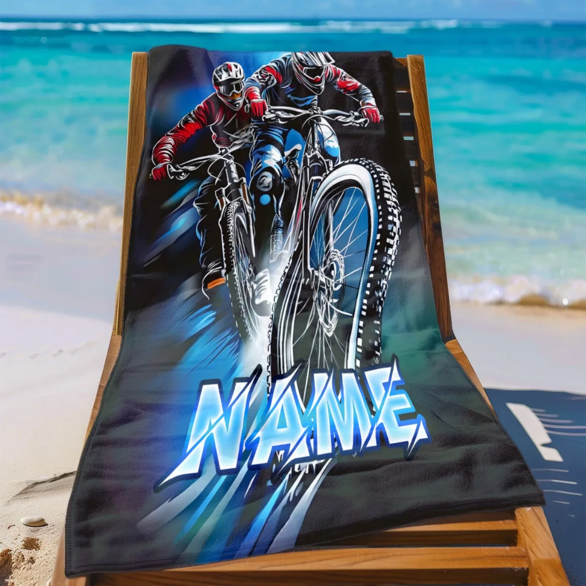 Custom Mountain Bike Beach Towel Personalized Name Cycling Sports Microfiber Bath Towels Soft Quick Dry Pool Accessories
