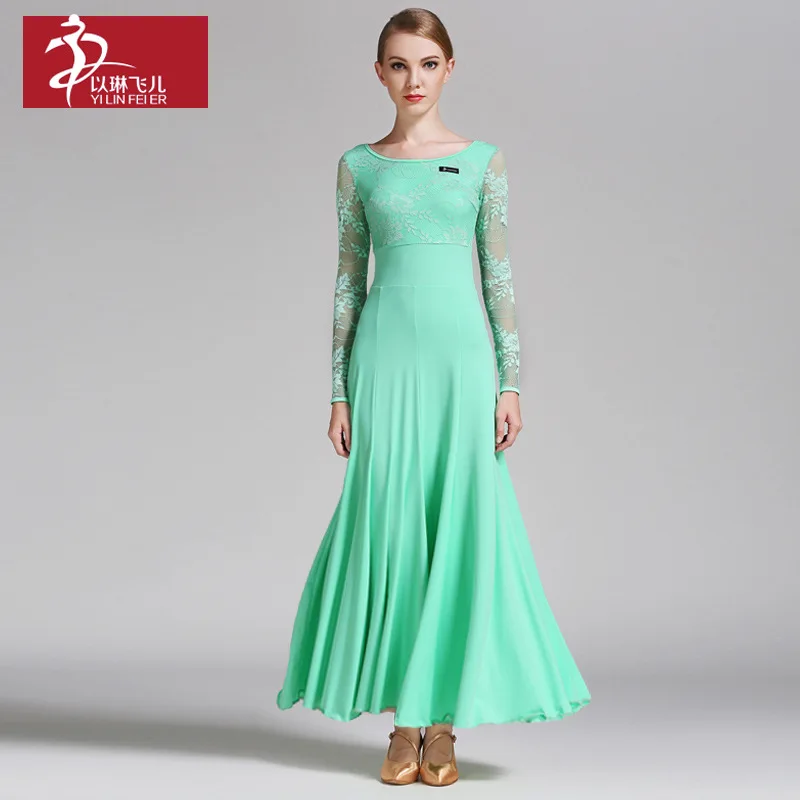 1pcs/lot woman ballroom dancing dress female long lace sleeve international dancing dress