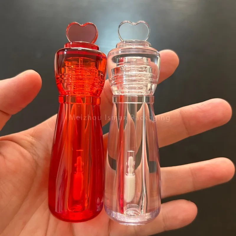 

50Pcs Wholesale Transparent Red Heart-shaped Empty Cute Lip Gloss Container Cosmetic Packaging Bottle Tubes With Brush 3ml