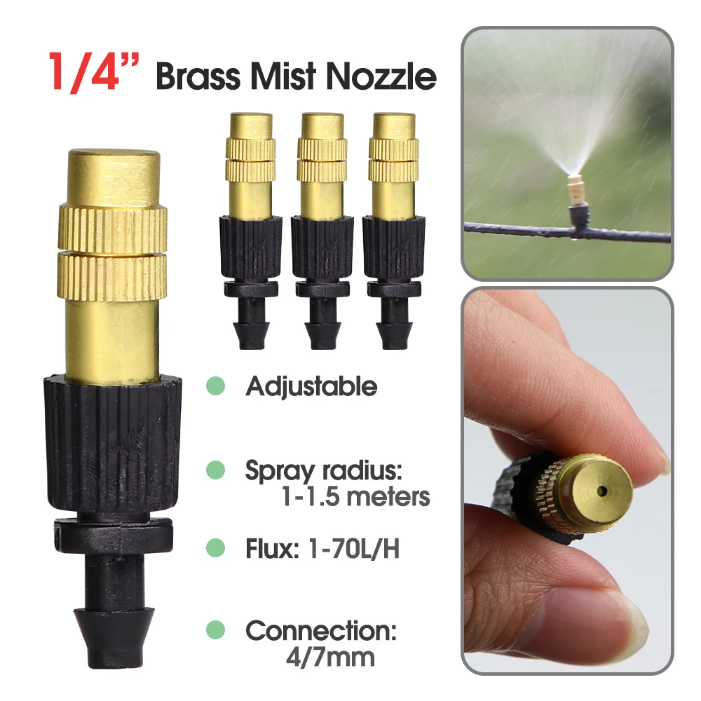 정원 마이크로 구리 스프레이 회전 깍지, 조절 가능한 스프링클러, 관개 드리퍼, 미스트 급수 냉각 시스템, 4mm, 7mm 호스, 10 개