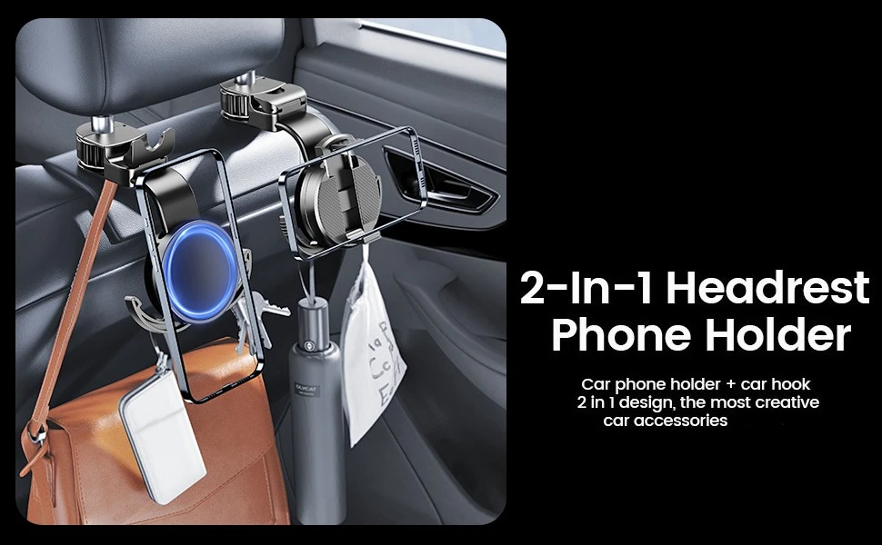xuenair 2 in 1 headrest phone holder + plus car hook creative design, you must have car accessories