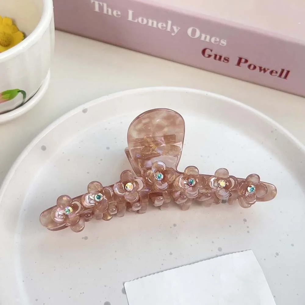 

Elegant Flower Hair Claw Korean Style Rhinestone Straight Line Shaped Shark Clip Headwear Hairgrips Acetic Acid Hair Claw School