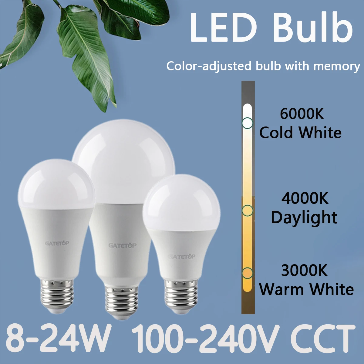 

10PCS/LOT LED 3 color change-light color with memory smart bulb AC110V 220V 8W-24W high luminous efficiency 100LM/W no flicker