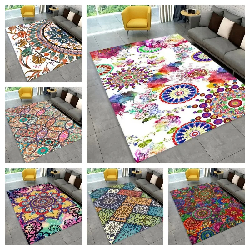 3D Mandala Geometric Carpet for Children's Home Living Room Bedroom Decor Bohemia Sofa Doormat Kitchen Kid Non-slip Floor Mats