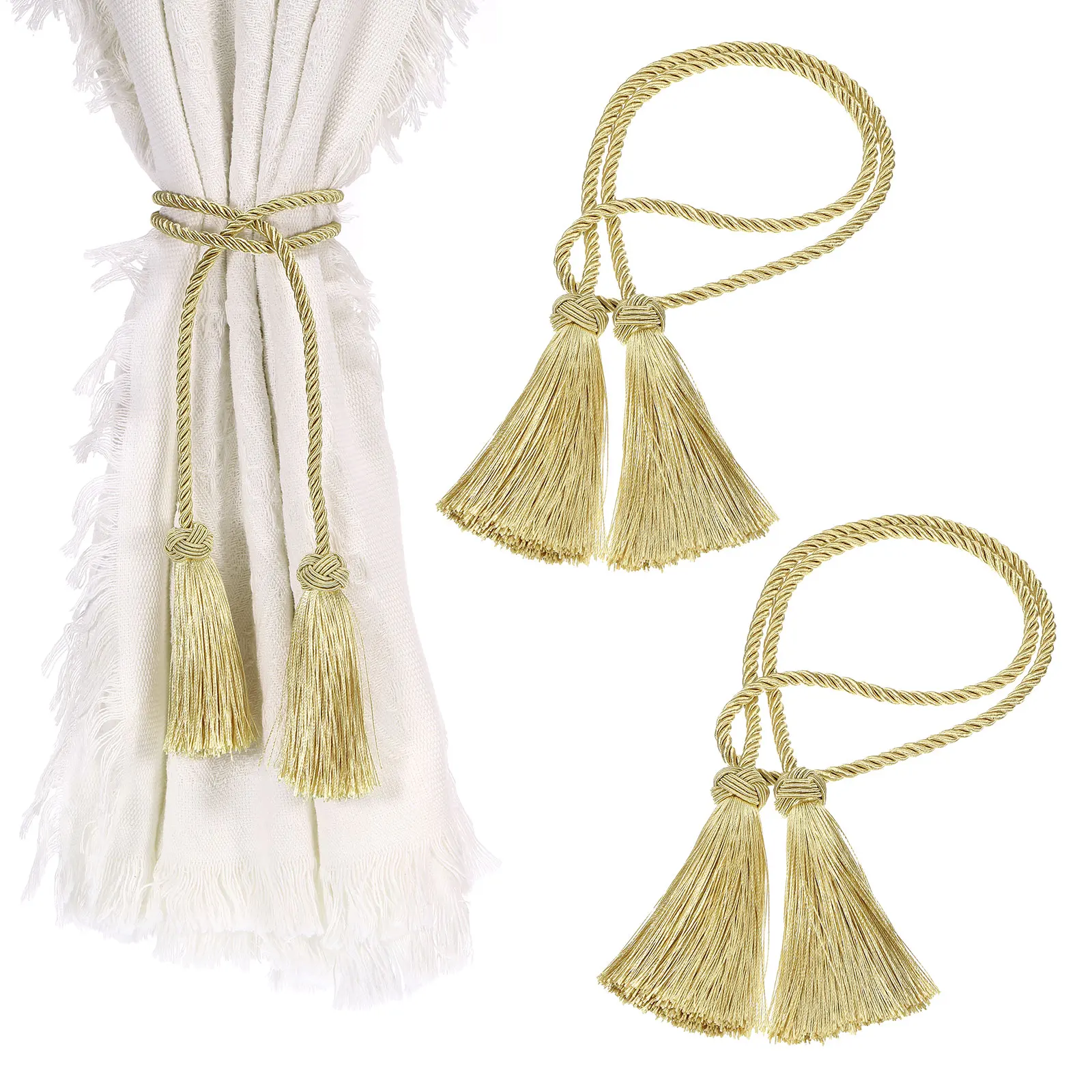 2/4/6Pcs Tassel Curtain Tiebacks Curtain Holdbacks w Tassel Handmade Braided Decorative Tiebacks Rope for Home Bedroom Bathroom