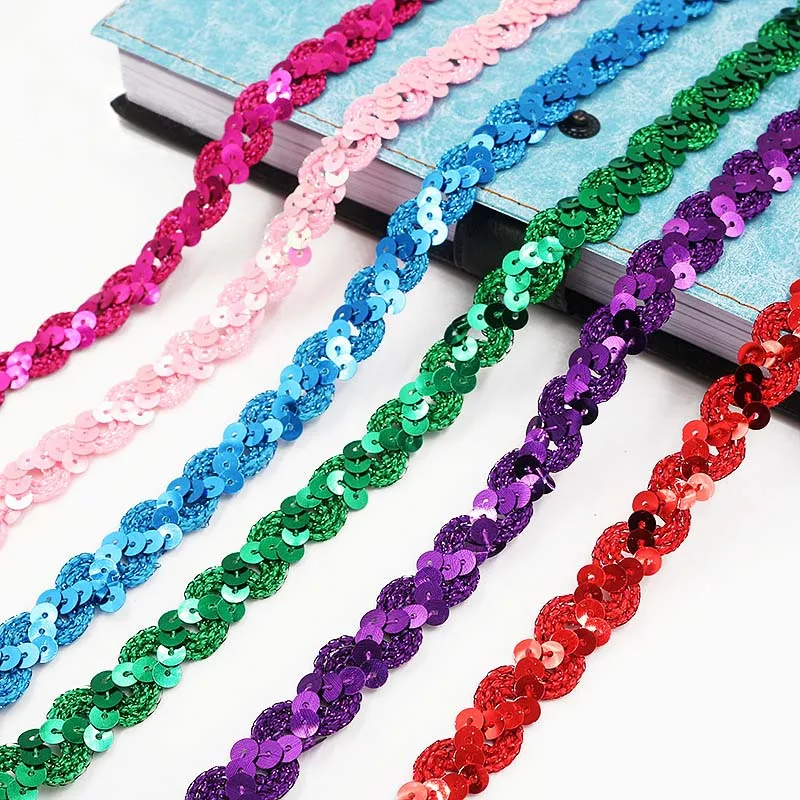 5m Sequin Lace Curve Lace Fabric Trim DIY Sewing Craft Garment Accessories Shiny Beading Sequins Ribbons Wedding Decoration