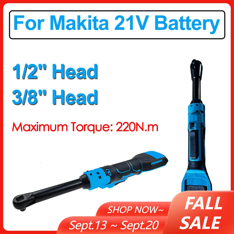 1/2in Electric Ratchet Wrench 220N.m Cordless Extended 6-inch Ratchet Wrench 3/8in Removal Screw Nut Tool for Makita 21V Battery