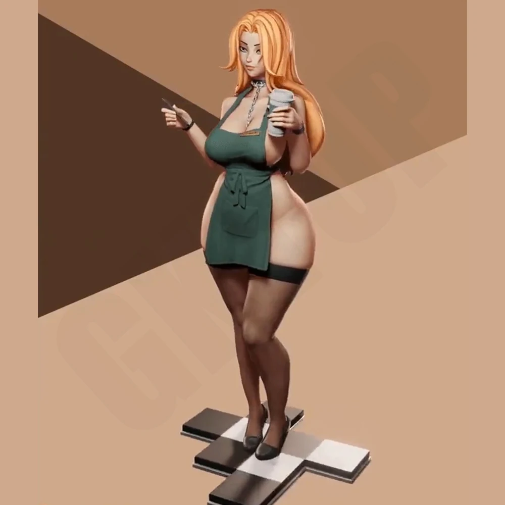 1/24 Scale NSFW Barista Apron Girl Grey Resin 3D Printed Statue Unassembled Unpainted DIY Miniature Model Kit Toy Collectible view 2