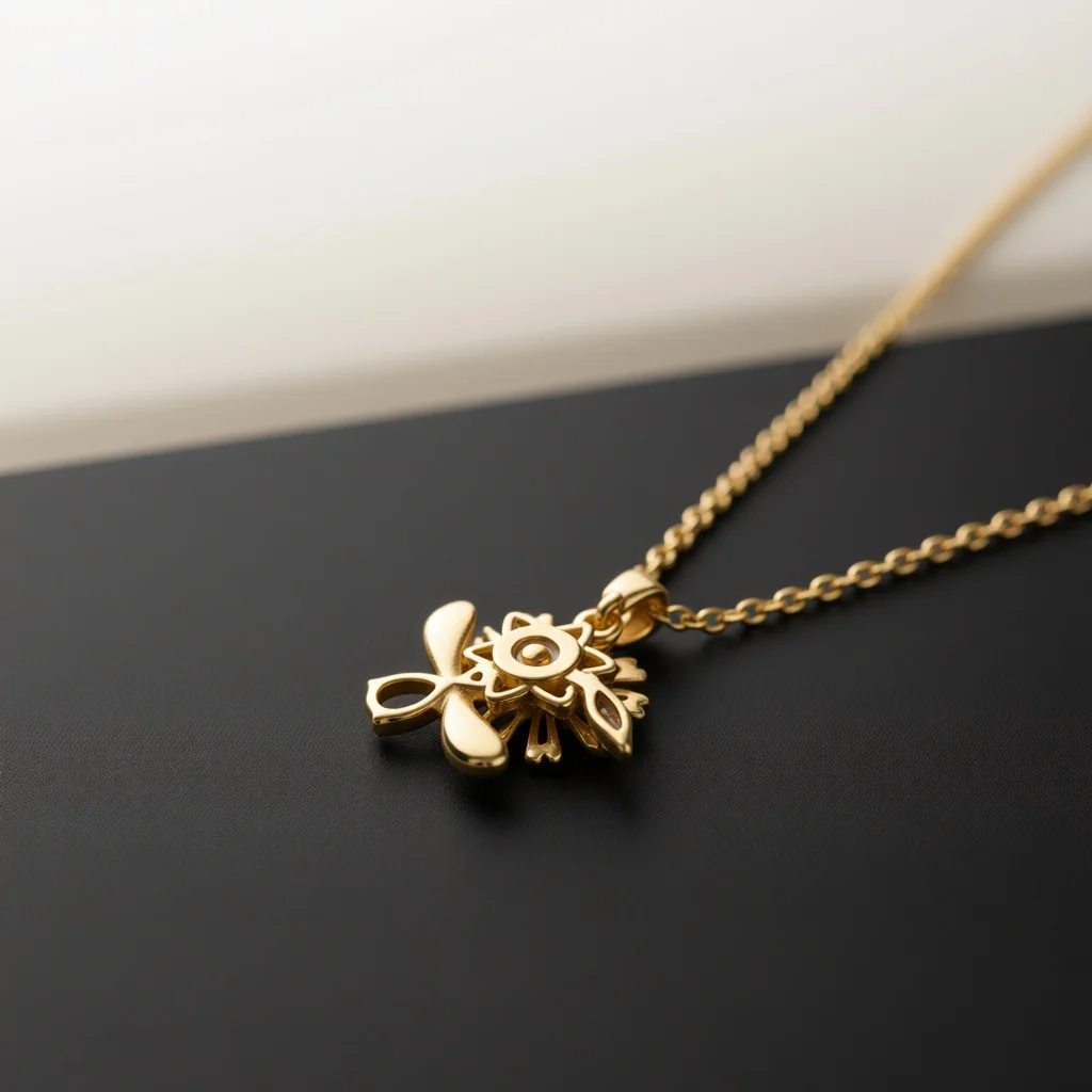 Vintage Gold Tone Copper Pendant Necklace, Green Zircon Daisy Floral Decor Jewelry for Banquet & Special Gift Selection