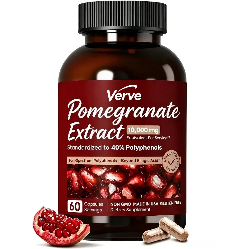 Pomegranate 20:1- Standardized As ≥ 40% Polyphenols Containing Tannic Acid, 500mg Full Spectrum Fruit Peel Extract, 60 Capsules