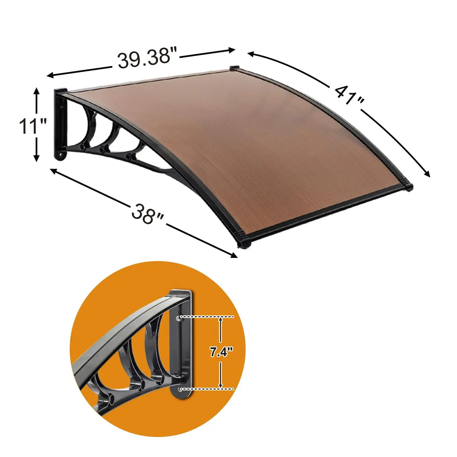 100x100cm Door & Window Rain Canopy Eaves Cover - Brown & Black Bracket for Household Use