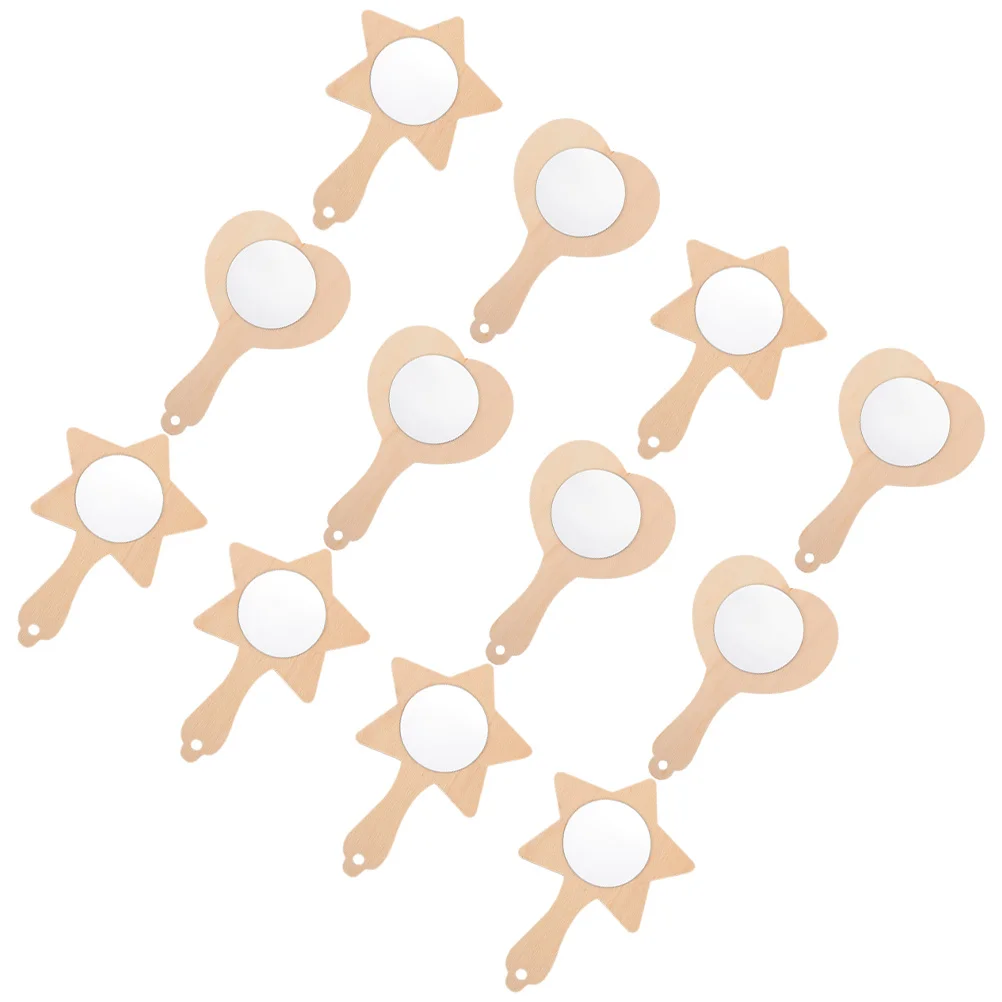 12pçs espelhos de madeira delicados sem pintura, kits portáteis diy para crianças, desenvolvimento artístico e colagem entre pais e filhos