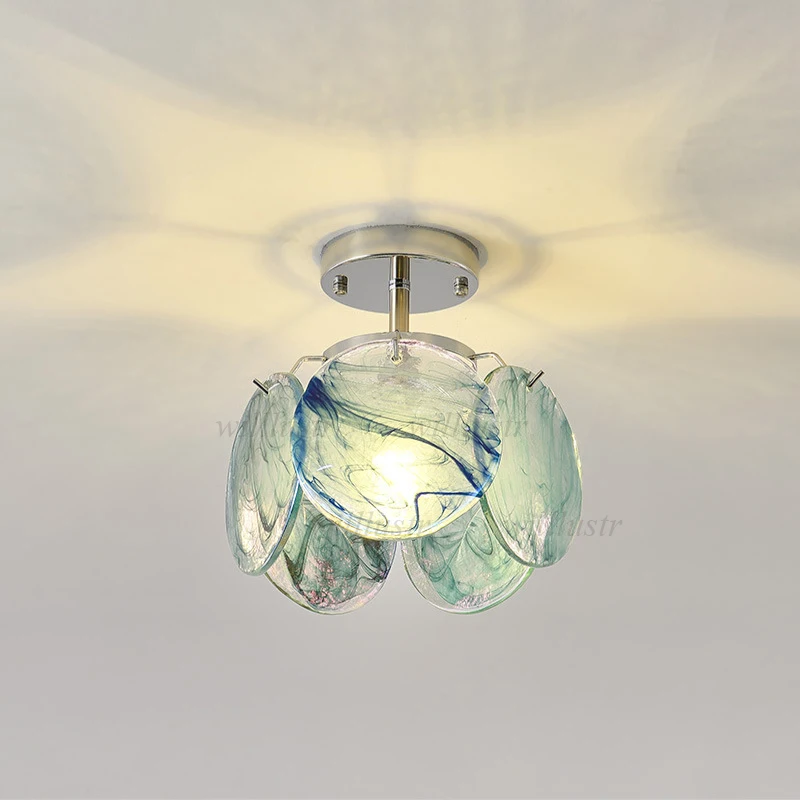 Chrome Iron Ceiling Lamp Colorful Foggy Glass French Vintage Lighting for Balcony Hallway Luxury Corridor Coat Closet Entrance