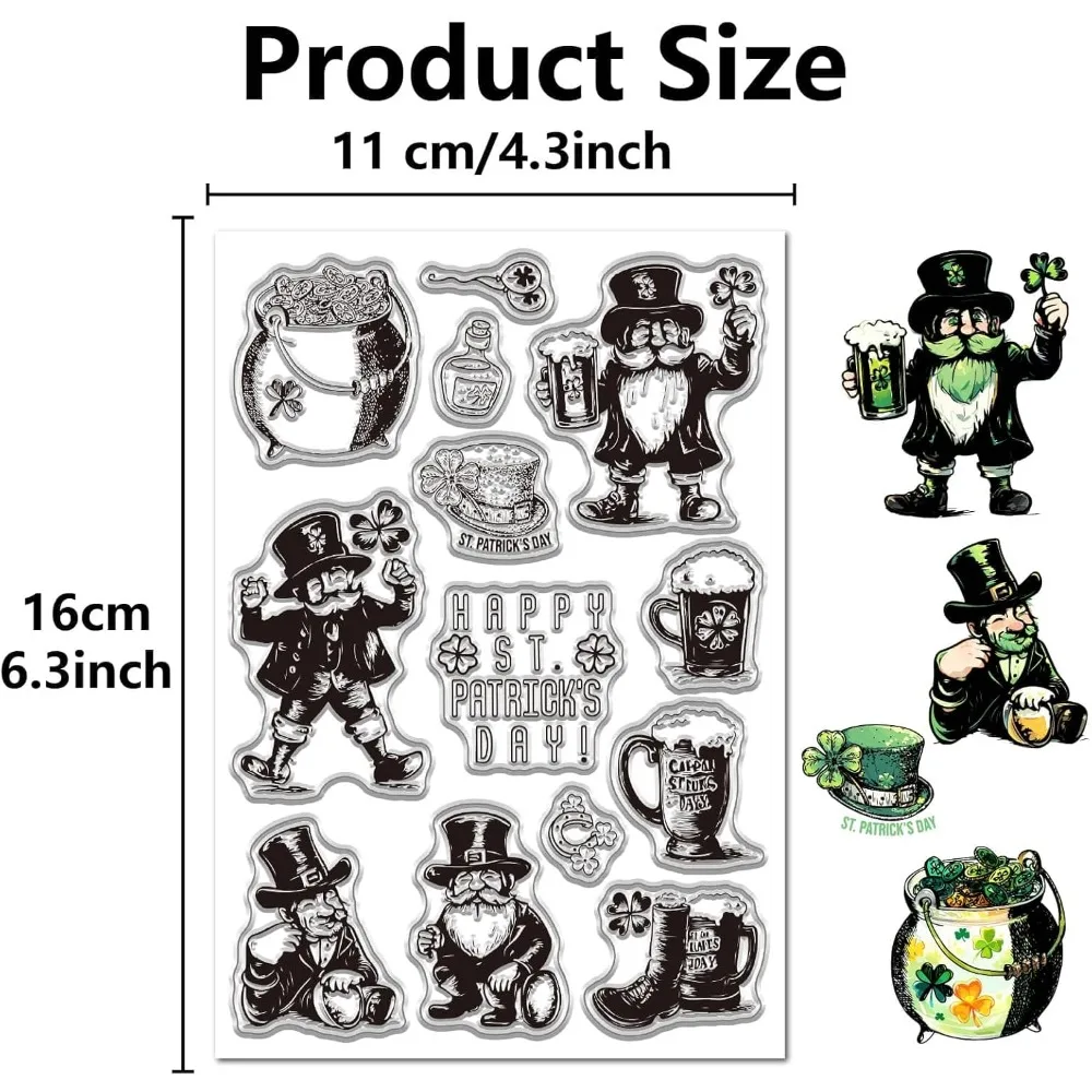 Гном, прозрачные резиновые штампы, с Днем Святого Патрика, карлик, эльф, клевер, ретро, винтажная карточка для журналов, фотоальбом, декоративный подарок «сделай сам»