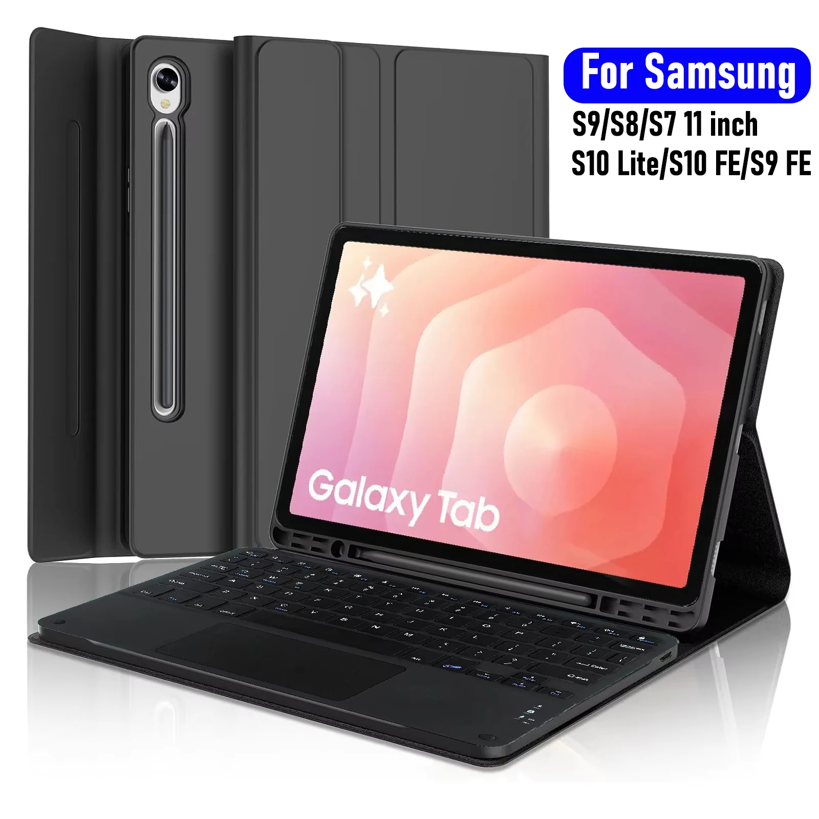 Custodia con tastiera spagnola e carattere «Ñ» per Samsung Galaxy Tab S10 Lite/S10 FE/S9 FE 10,9'', custodia a libro intelligente con alloggiamento per la S Pen per Galaxy Tab S9/S8/S7 11'', custodia