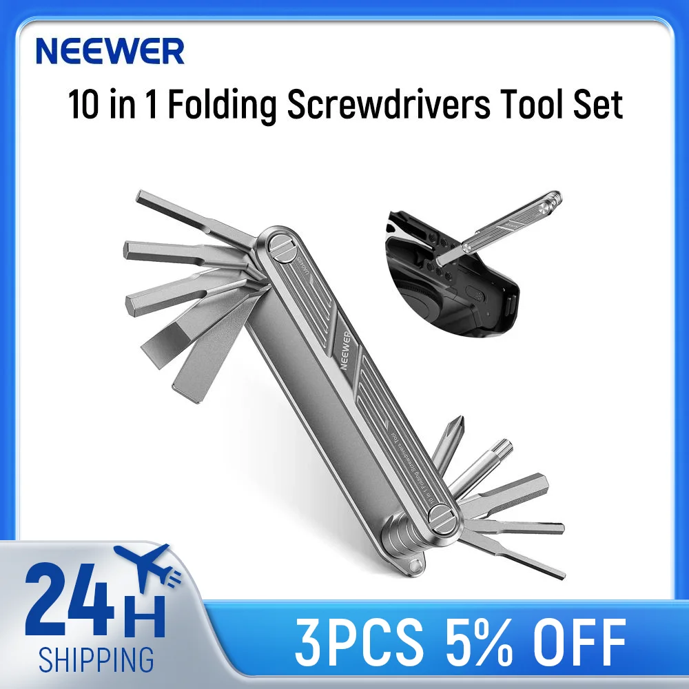 

NEEWER 10 in 1 Folding Screwdrivers Tool Set Pocket Tool Compatible with Camera Cage Rig Top Handle Tripod QR Plate