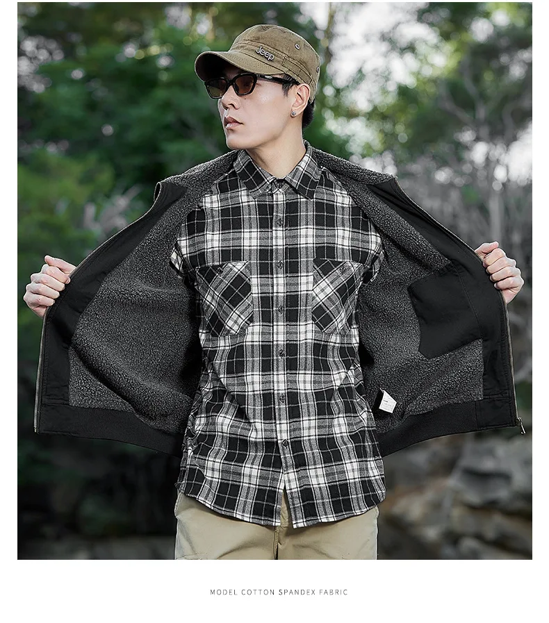 Autumn Winter Fleece Washed Jacket Men's Thick Warm Casual Outerwear
