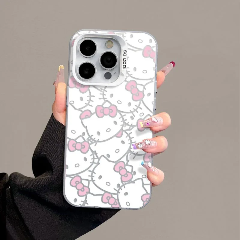 Kawaii Hello Kitty Phone Protective Case MINISO Anime Lovely Girl Good-looking Full Screen Powder KT Avatar Applicable To 14/15