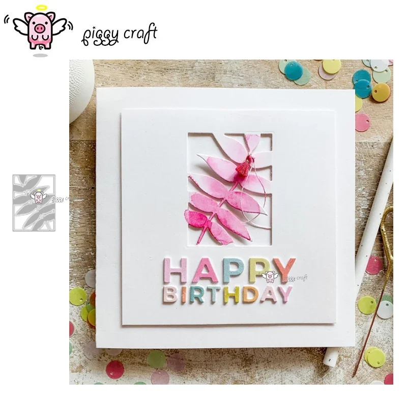 Piggy Craft metal cutting dies cut die mold Leaves frame background Scrapbook paper craft knife mould blade punch stencils dies