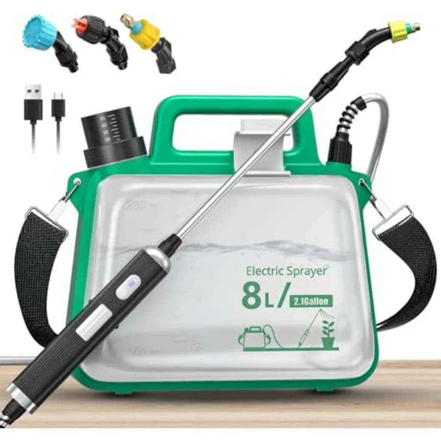

Battery Powered Sprayer, Update Electric Garden Sprayer with USB Rechargeable Handle, 3 Mist Nozzles, Retractable Wand, Adjusta