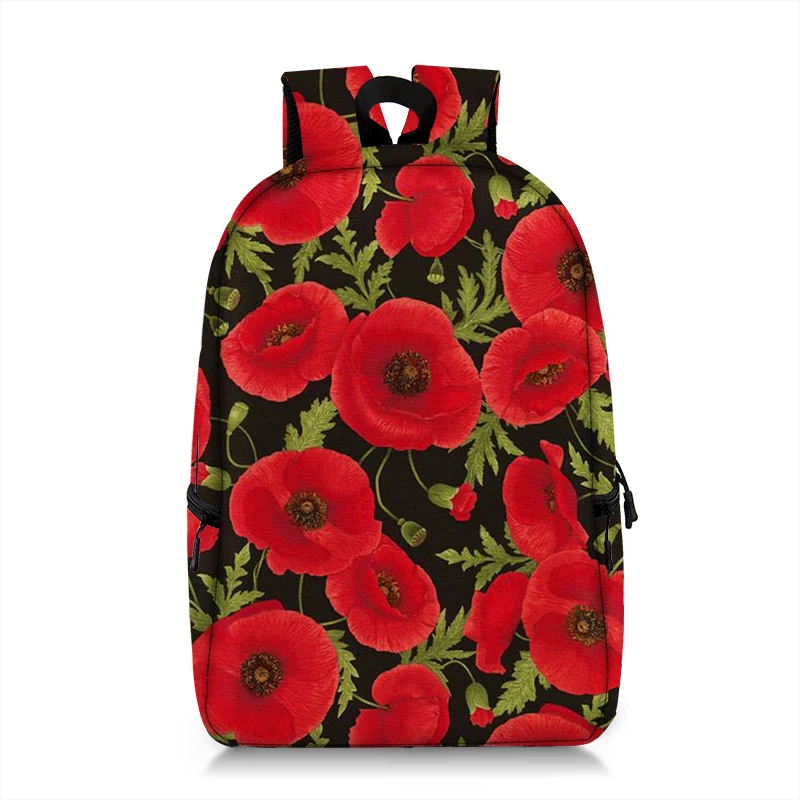 Fashion Red Poppy Flower Print Backpack Women Outdoor Shoulder Bags for Travel Men Canvas Laptop Backpacks Student School Bags