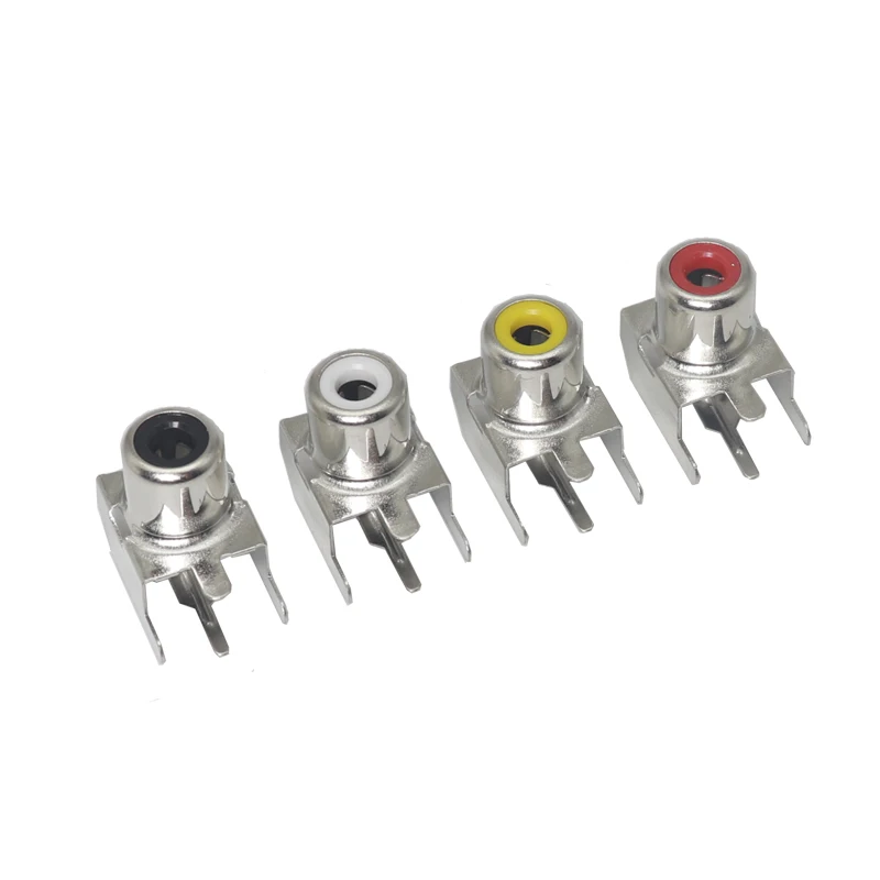 【30-5PCS】 Lotus Seat AV Socket 4Pin RCA Single-hole PCB Soldering Audio Video Female Connector Nickel-plated