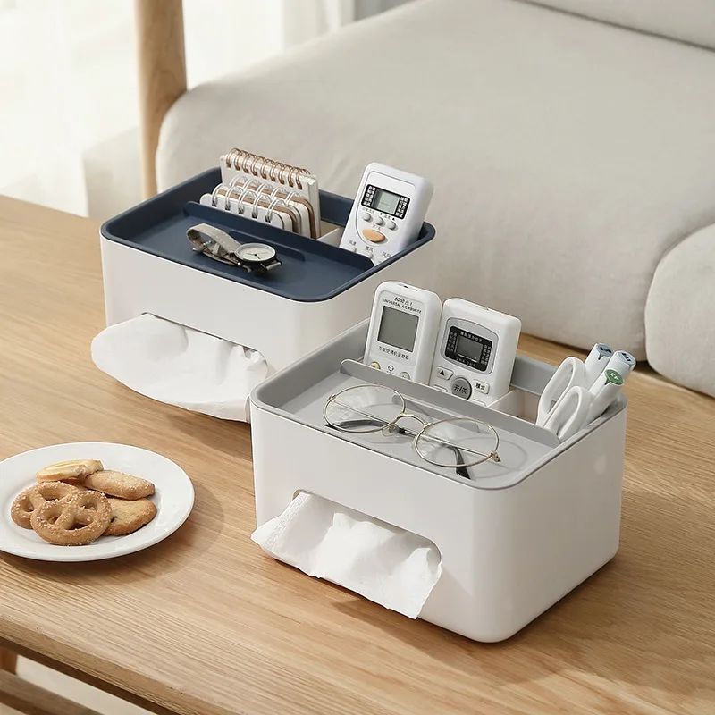 Tissue Box Napkin Holder Remote Control Storage Desk Organizer Office Multifunctional Sundries Container Storage Box