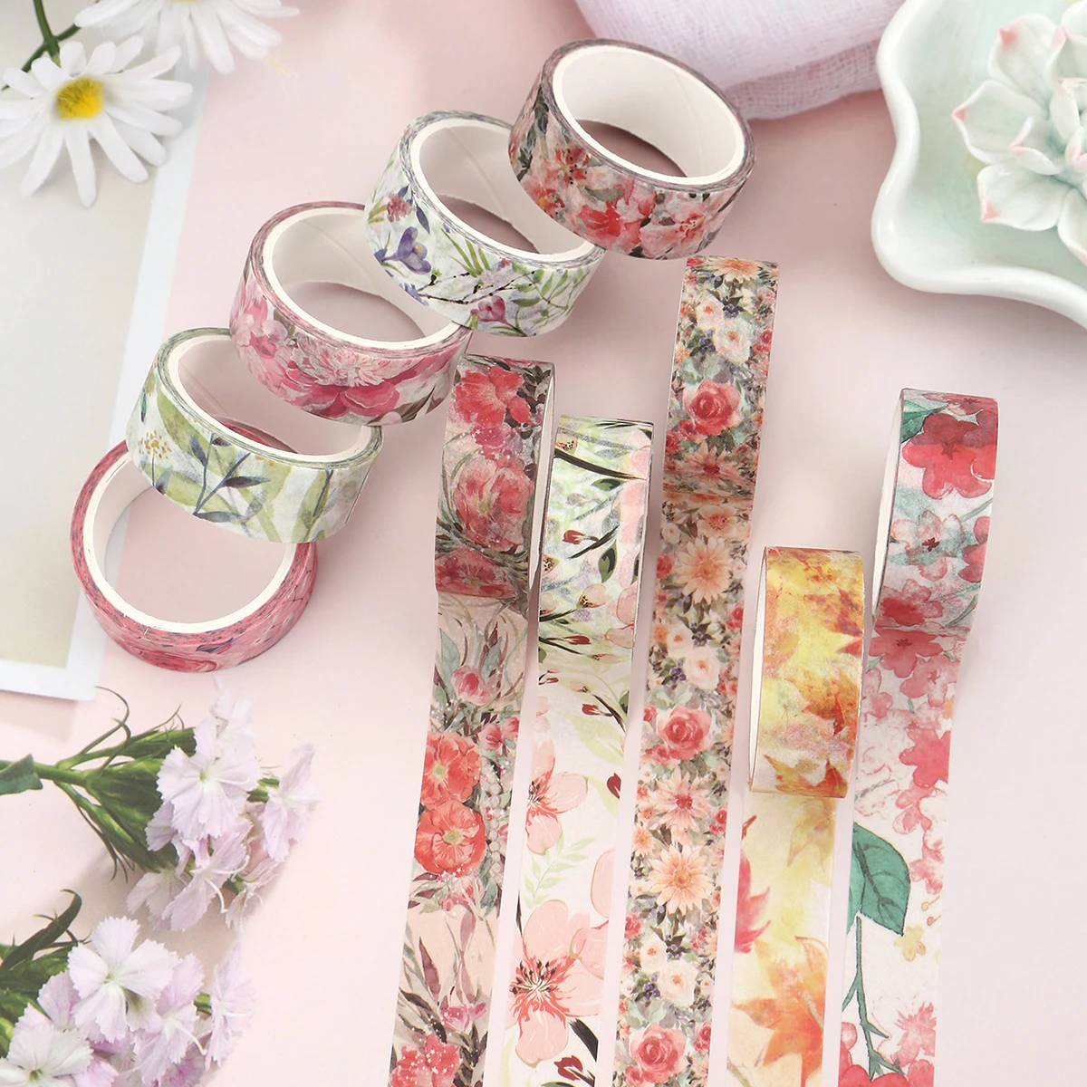 10 rouleaux de ruban adhésif à motifs de plantes et de fleurs, adapté à la décoration de scrapbook DIY, exquis et à la mode