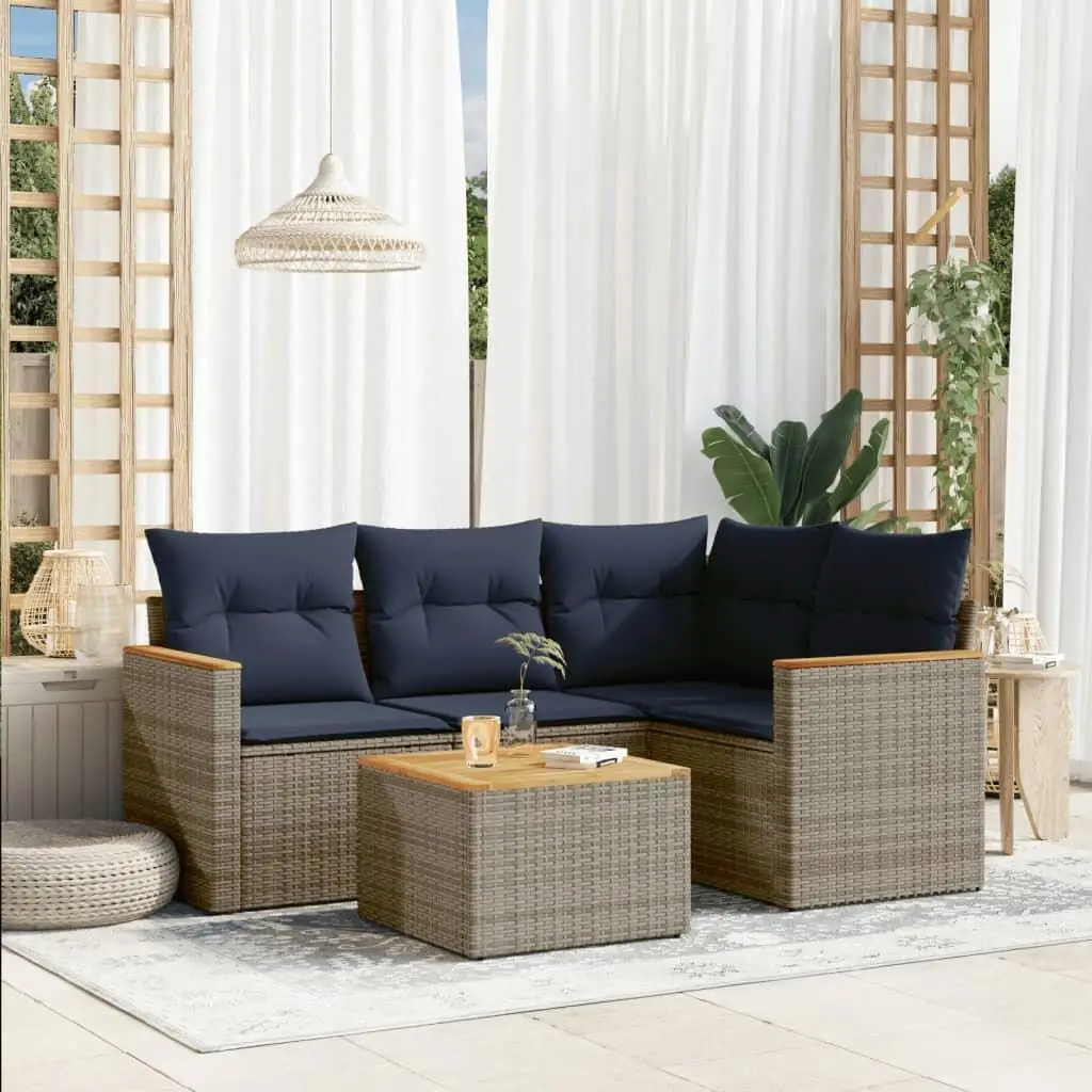 

5 Piece Gray Poly Rattan Outdoor Sofa Set with Soft Cushions Stylish Patio Furniture