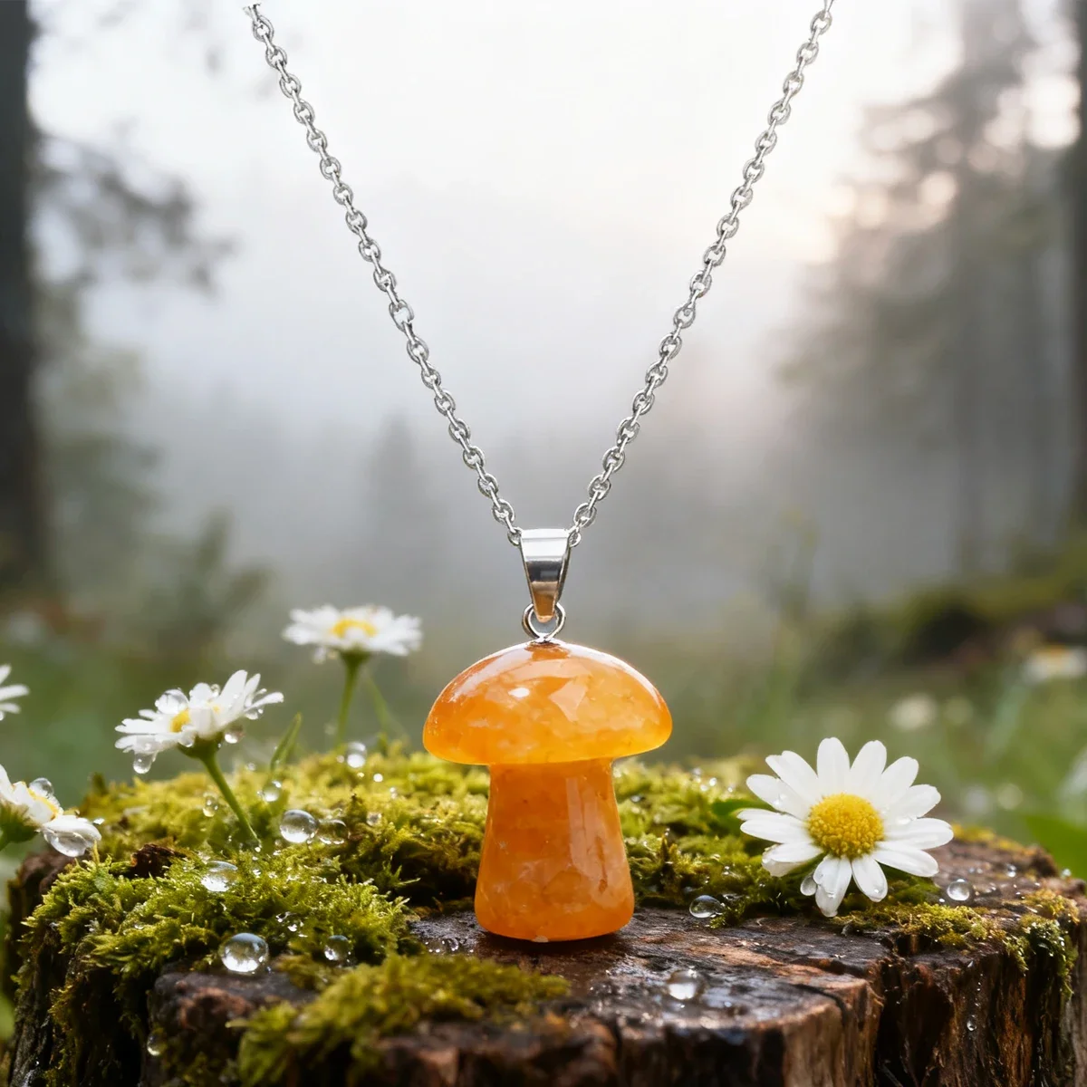 

Natural Gemstone Pendant Necklace 925 Silver Amethyst Hand Carved Mushroom Moon Heart Pendant Women's Necklace